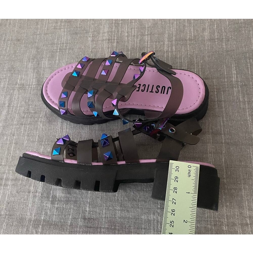 Justice Girls Size 1 Studded Jelly Fisherman Black Platform Sandals - Picture 11 of 13